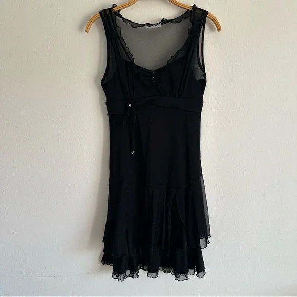 Vintage Y2K Cache Cache Dress Fairy Whimsigoth Grunge Mini Sparkles Mesh Black - Picture 1 of 13